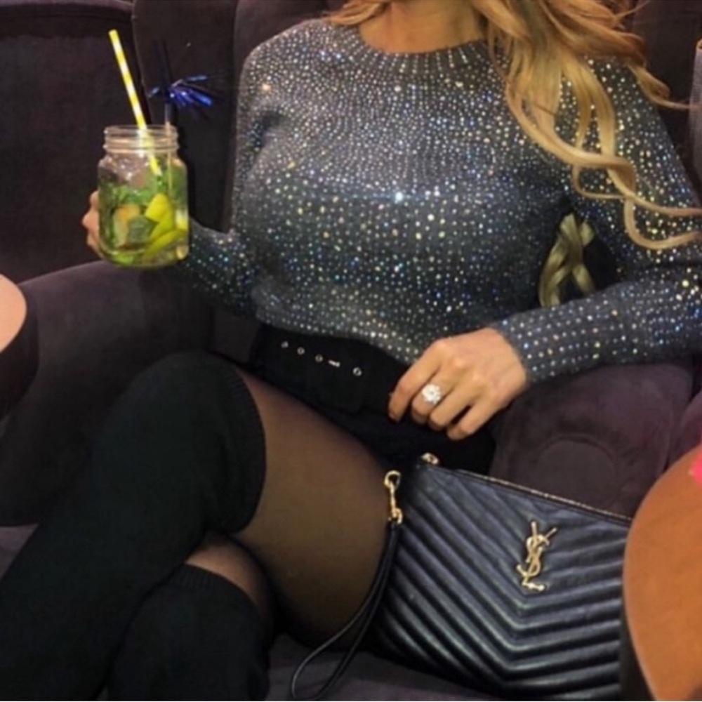 Zara Navy Blue Rhinestone Sweater